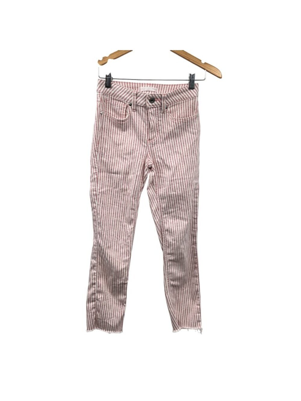 LC Lauren Conrad Womens Striped Skinny Crop Jeans Mid Rise Pink/White Size 4